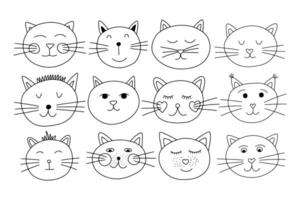 katten gezichten vector set. schattig verschillend kat tekens gezichten vector reeks