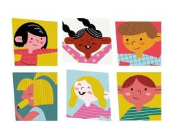 happy little six kids avatars karakters vector