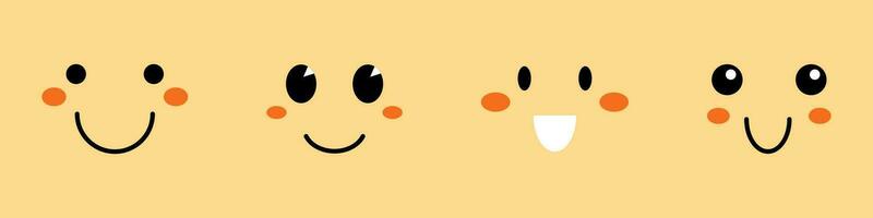 vector reeks van schattig glimlachen gezichten. kawaii positief gezicht verzameling. schattig emoticons in vlak ontwerp. positief schattig gezichten met blozen.