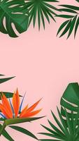 natuurlijk realistisch groen palmblad met de tropische achtergrond van de strelitzia-bloem. vector illustratie eps10