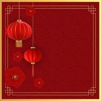 abstracte chinese vakantieachtergrond met hangende lantaarns en pruimbloemen. vector illustratie eps10