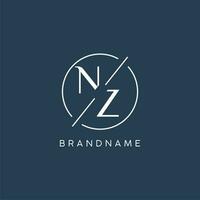 eerste brief nz logo monogram met cirkel lijn stijl vector