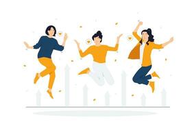 gelukkig groep van mensen jumping van vreugde, plezier, jong vrouw tiener meisje opgewonden vieren succes, prestatie, geluk, vrijheid concept illustratie vector