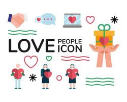 laptop en bundel van liefde mensen stellen pictogrammen en belettering in vector