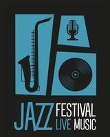 jazzfestivalposter met saxofoon en instrumenten vector