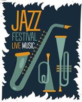 jazzfestivalposter met saxofoon en trompetten vector