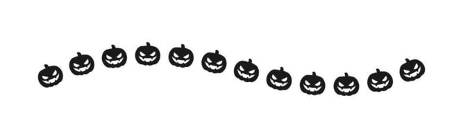 scheidingsteken grens illustratie lijn van schattig jack O lantaarns, onheil pompoen, truc of traktatie silhouet patroon voor halloween dag concept van herfst seizoen vector
