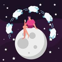 vrouw zittend in maan schaapjes tellend die lijden aan slapeloosheid karakter vector