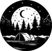 camping, zwart en wit vector illustratie