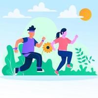 paar joggen samen in park illustratie concept vector