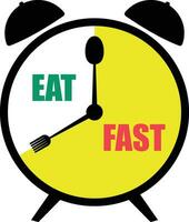 vastend tijd , eten en vastend tijd klok , klok met vork en lepel , alarm klok met bestek , vastend en eten concept vector beeld