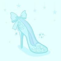 schattig prinses fantasie kristal schoenen, vlak, tekenfilm stijl. vector illustratie met hangende sterren achtergrond.