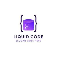 vloeistof code laboratorium logo ontwerp sjabloon. combinatie van Purper vloeistof net zo laboratorium symbool en code vorm symbool net zo technologie. vector