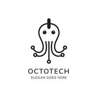 Octopus tech logo ontwerp sjabloon. een combinatie van Octopus dieren met technologie of elektronisch symbolen, namelijk kabels en macht toetsen. vector