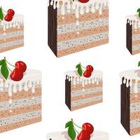naadloos patroon met stukken van cakes met kers. hand- getrokken vector illustratie.