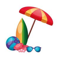 paraplu surfplank bril schelpen en bal vector design