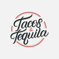 webtaco's en tequila hand- geschreven belettering logo, label, insigne, sigm, embleem voor Mexicaans restaurant menu, cafe kenteken. modern kalligrafie. vector illustratie.