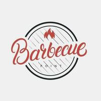 barbecue hand- geschreven belettering logo, label, insigne, teken, embleem voor barbecue, rooster restaurant, steak huis, vlees op te slaan. modern borstel kalligrafie. wijnoogst retro stijl. vector illustratie.
