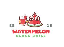 watermeloen schattig mascotte - schattig minimaal watermeloen mascotte karakter Holding een sap van glas- watermeloen mascotte logo -sap logo vector