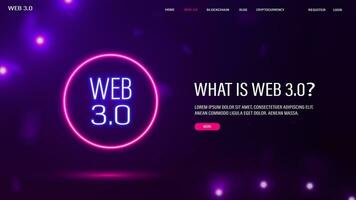 web banier met neon tekst web 3.0 in een helder cirkel. de concept van de internet van de toekomst. vector