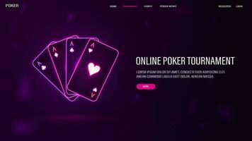 een web banier met glimmend, neon, roze en Purper poker kaarten. vector