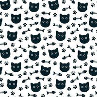 zwart kat patroon en reeks van voetafdrukken en vis botten, perfect voor ontwerp behang, omhulsel papier, achtergrond, kleding stof. vector