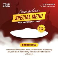 sociaal media post ontwerp sjabloon voor Ramadan. bewerkbare voor restaurant voedsel menu Promotie. vector