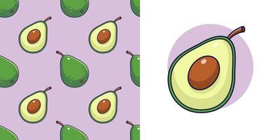 hand- getrokken avocado in tekening stijl voor ontwerpen baby kleren. ansichtkaart met avocado en naadloos patroon. tekenfilm Boheems kinderkamer afdrukken. kinderen ontwerp structuur voor pyjama. vector illustratie.