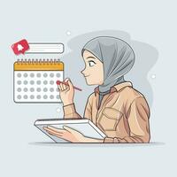 bedrijf illustratie. hijab karakter planning en organiserende schema vector illustratie vrij downloaden