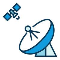 satelliet en parabolisch antenne schotel vector concept blauw icoon