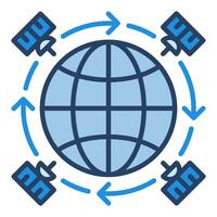 vier satellieten in de omgeving van de aarde vector concept blauw icoon