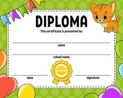 diploma certificaat sjabloon. voor school- en peuter. voor kinderen en kinderen. vector illustratie.