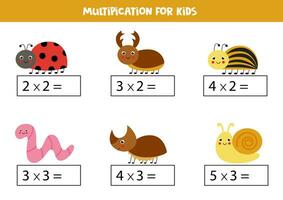 schattig tekenfilm insecten. vermenigvuldiging voor kinderen. vector