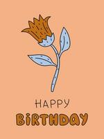 grappig gelukkig verjaardag groet kaart met bloem vector