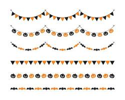 scheidingsteken grens illustratie lijn reeks van schattig jack O lantaarns, vleermuizen, vlag gors, truc of traktatie icoon patroon voor halloween dag vector