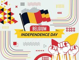 belgie nationaal dag banier met kaart, vlag kleuren thema achtergrond en meetkundig abstract retro modern zwart geel rood ontwerp. abstract modern ontwerp. vector