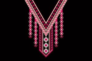 mooi etnisch halsband kant oosters patroon traditioneel Aan zwart achtergrond. aztec stijl borduurwerk abstract vector illustratie. ontwerpen voor mode textuur, kleding stof, mode Dames, afdrukken, kleren