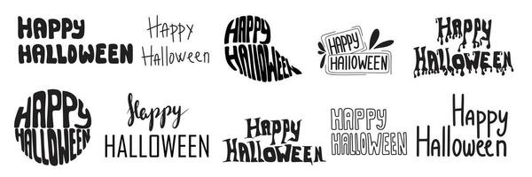 gelukkig halloween reeks tekst. hand- getrokken belettering gelukkig halloween verzameling zinnen. vector illustratie in zwart kleur.