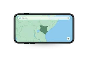 zoeken kaart van Kenia in smartphone kaart sollicitatie. kaart van Kenia in cel telefoon. vector