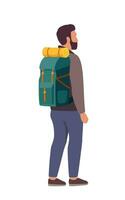 jong Mens wandelen toerist met een rugzak. de concept van buitenshuis activiteiten. wandelen, backpacken. vector illustratie.