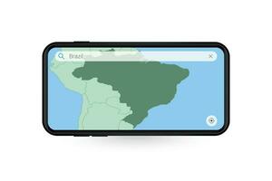 zoeken kaart van Brazilië in smartphone kaart sollicitatie. kaart van Brazilië in cel telefoon. vector