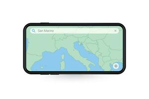 zoeken kaart van san marino in smartphone kaart sollicitatie. kaart van san marino in cel telefoon. vector