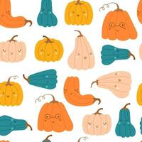 naadloos patroon tekenfilm schattig pompoenen. herfst dankzegging en halloween pompoenen. vector illustraties