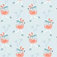 kerst flamingo naadloos patroon. vector hand- getrokken illustratie