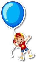 stickersjabloon met een jongen die met een grote ballon vliegt geïsoleerd vector