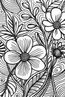 abstract zwart en wit monochromatisch hand getekend bloemen structuur patroon tekening vector illustratie