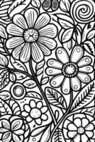 abstract zwart en wit monochromatisch hand getekend bloemen structuur patroon tekening vector illustratie