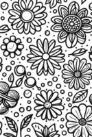 abstract zwart en wit monochromatisch hand getekend bloemen structuur patroon tekening vector illustratie