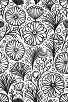 abstract zwart en wit monochromatisch hand getekend bloemen structuur patroon tekening vector illustratie