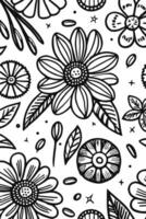 abstract zwart en wit monochromatisch hand getekend bloemen structuur patroon tekening vector illustratie